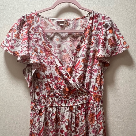 Knox Rose Boho Chic Floral Smock Waist Maxi Dress, Sz S, White With Red Flowers - Picture 3 of 5